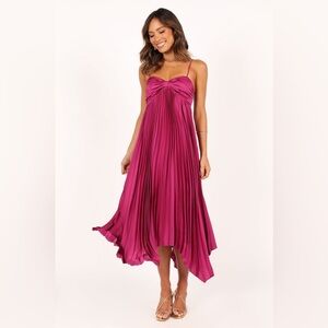 Petal & Pup Magenta Pleated Midi Dress